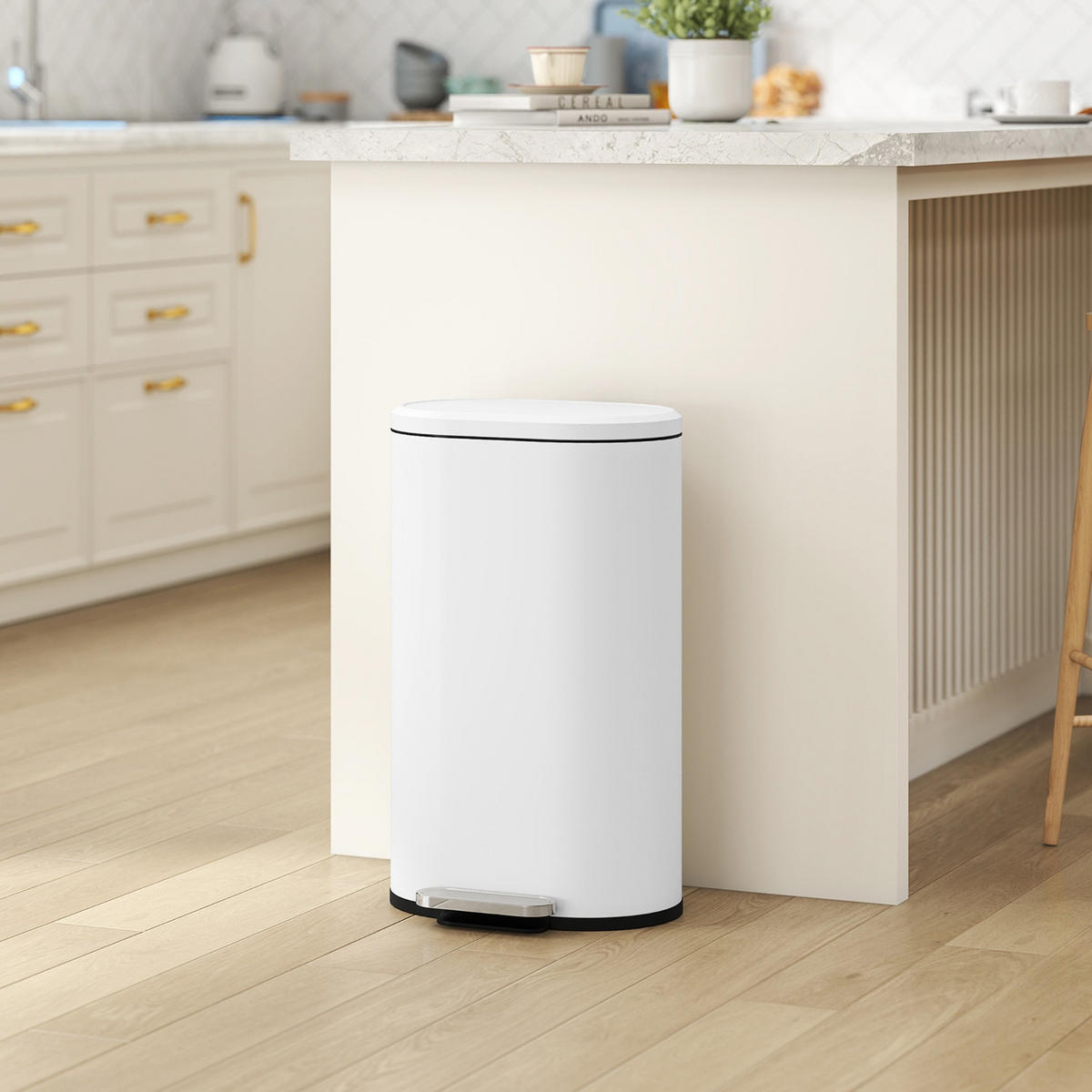 TRETEIMER 30L WEIß Mülleimer mit Absenkautomatik Metall 36,5/61/31 cm - Weiß, Metall (31/61/36.5cm) - Rolipo