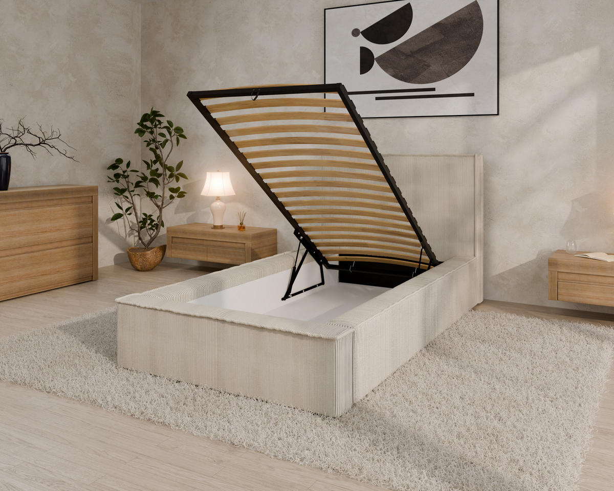 POLSTERBETT SANA 90x200cm, ohne Matratze, beige - Beige, Holz (90/200cm) - Homesy