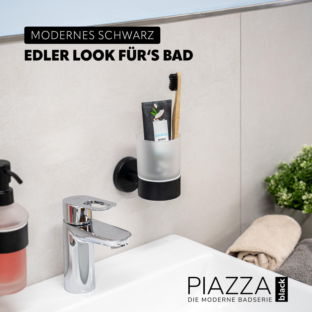 GLASBECHERHALTER PIAZZA BLACK, Glas und Edelstahl, schwarz - Schwarz, Metall (6.5/9.5/11cm) - bremermann