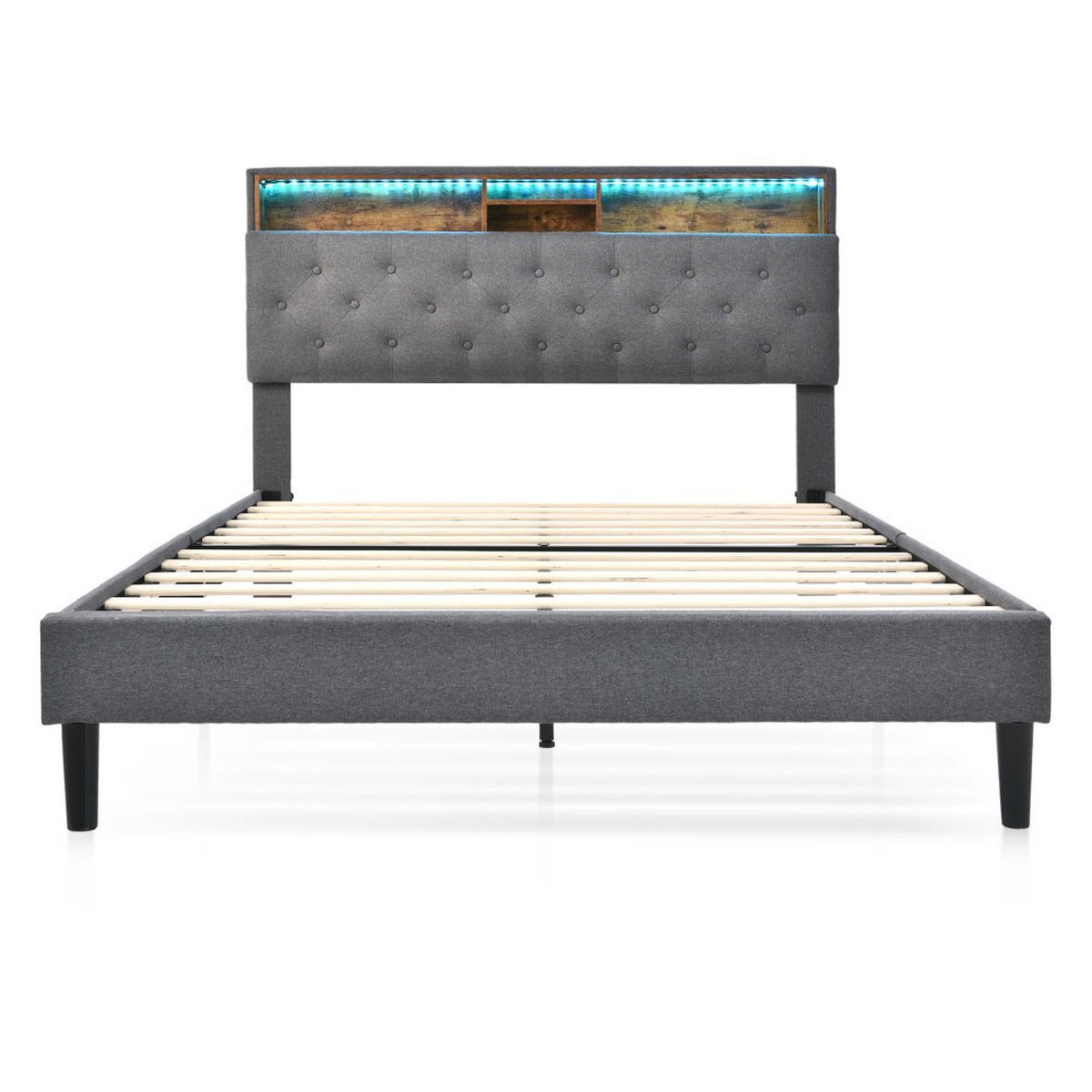 POLSTERBETT 140/200cm in Grau Leinen mit Matratze - Grau, Holz/Textil (140/200cm) - KOMHTOM