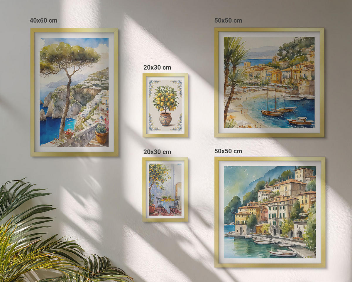 WANDBILDER 5er Set - 50x50 cm & 20x30 cm & 40x60 cm Goldrahmen - Monochromatische Brückentürme - Goldfarben, Kunststoff (40/60cm) - ArtPrintCave