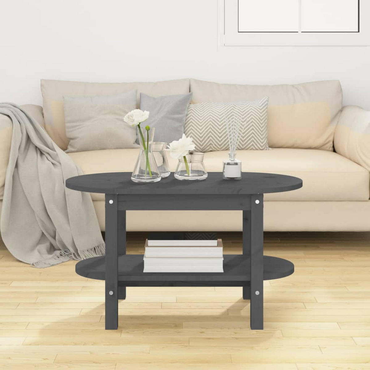 COUCHTISCH Grau 80x45x45 cm Massivholz Kiefer - Grau, Holz (80/45/45cm) - furnicato