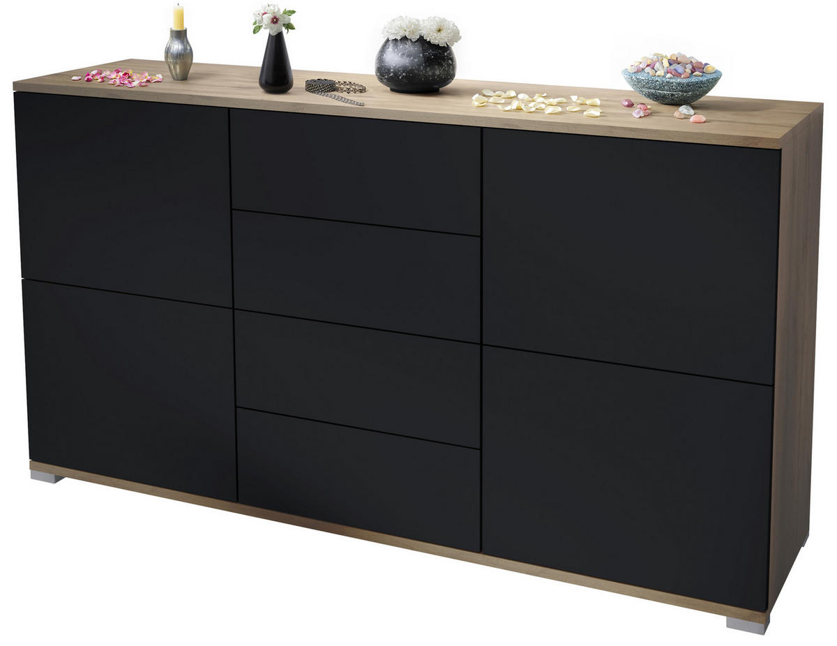 SIDEBOARD Rova Schwarz matt - Schwarz, Holzwerkstoff (138.5/75.5/35cm) - Vladon