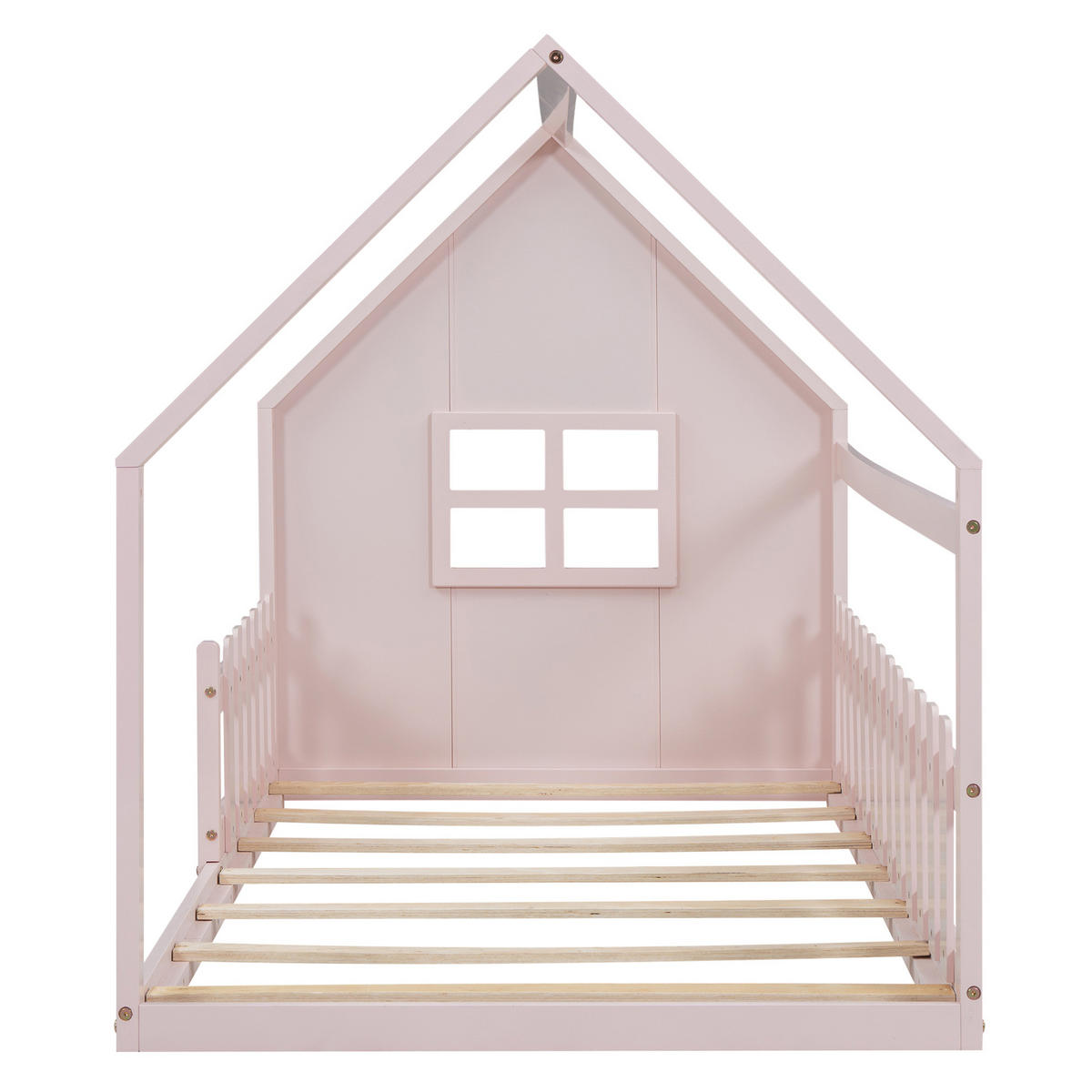 POSTELJA v obliki hiše 90/200 cm roza za otroško sobo iz bora in MDF - roza, les (90/200cm) - OKWISH