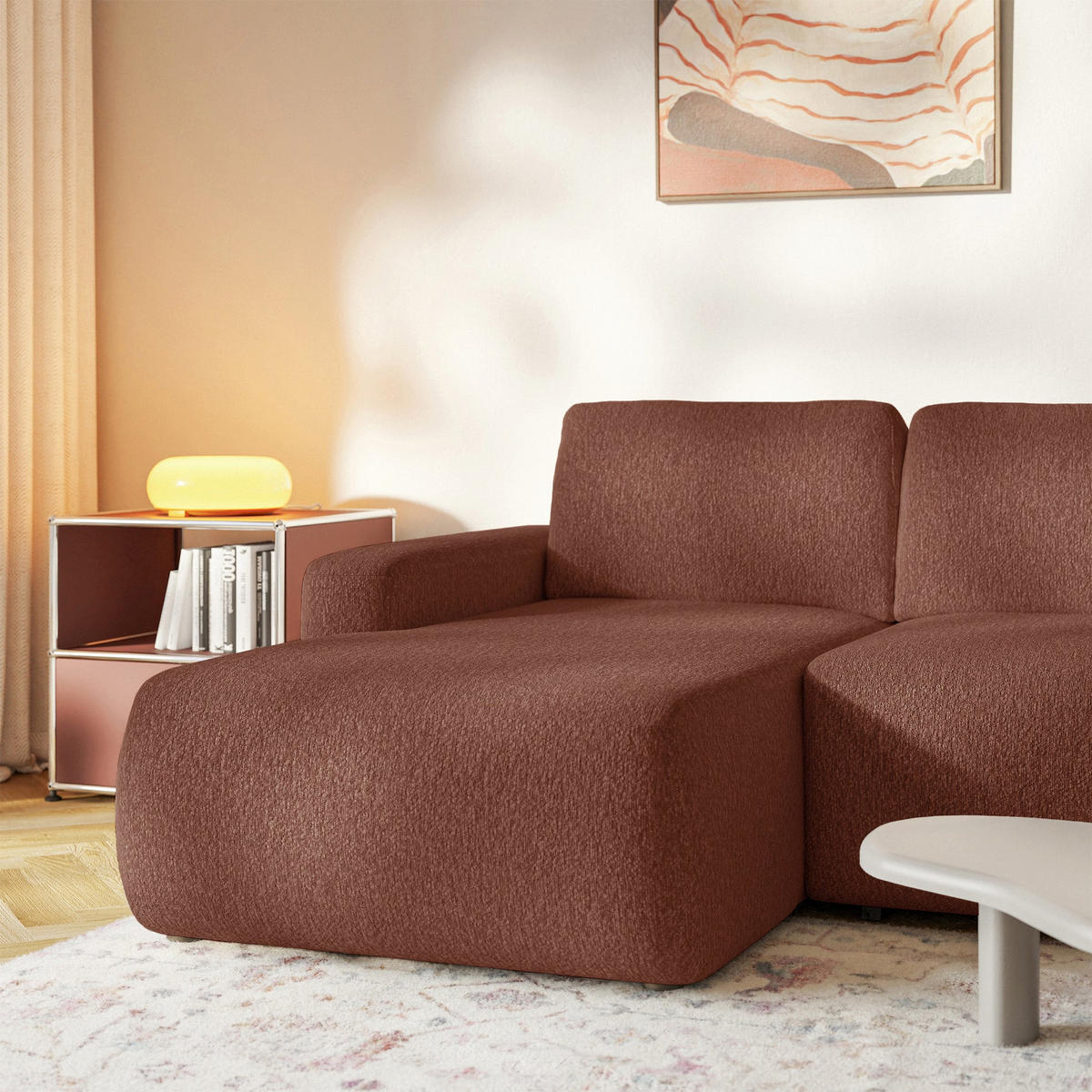 ECKSOFA Carnos Mini Kupfer Chenille - Schwarz/Kupferfarben, Kunststoff/Textil (238/164cm) - Selsey
