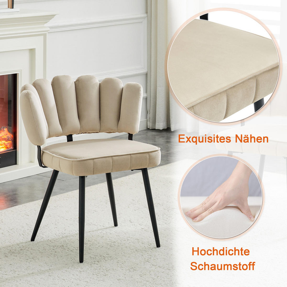 TISCHGRUPPE 3-tlg 2 Personen Runder Tisch 60cm & Samtstühle - Beige, Holzwerkstoff/Metall (73.5/21.5/76cm) - Raelunyi