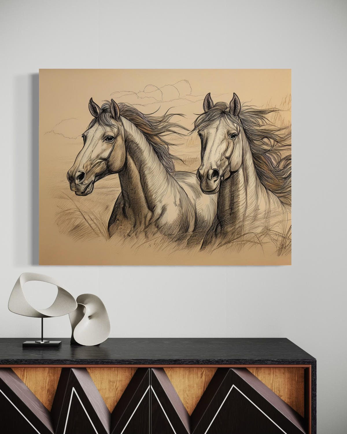 WANDBILD pferde vintage beige - Beige, Textil (60/40cm) - Feeby