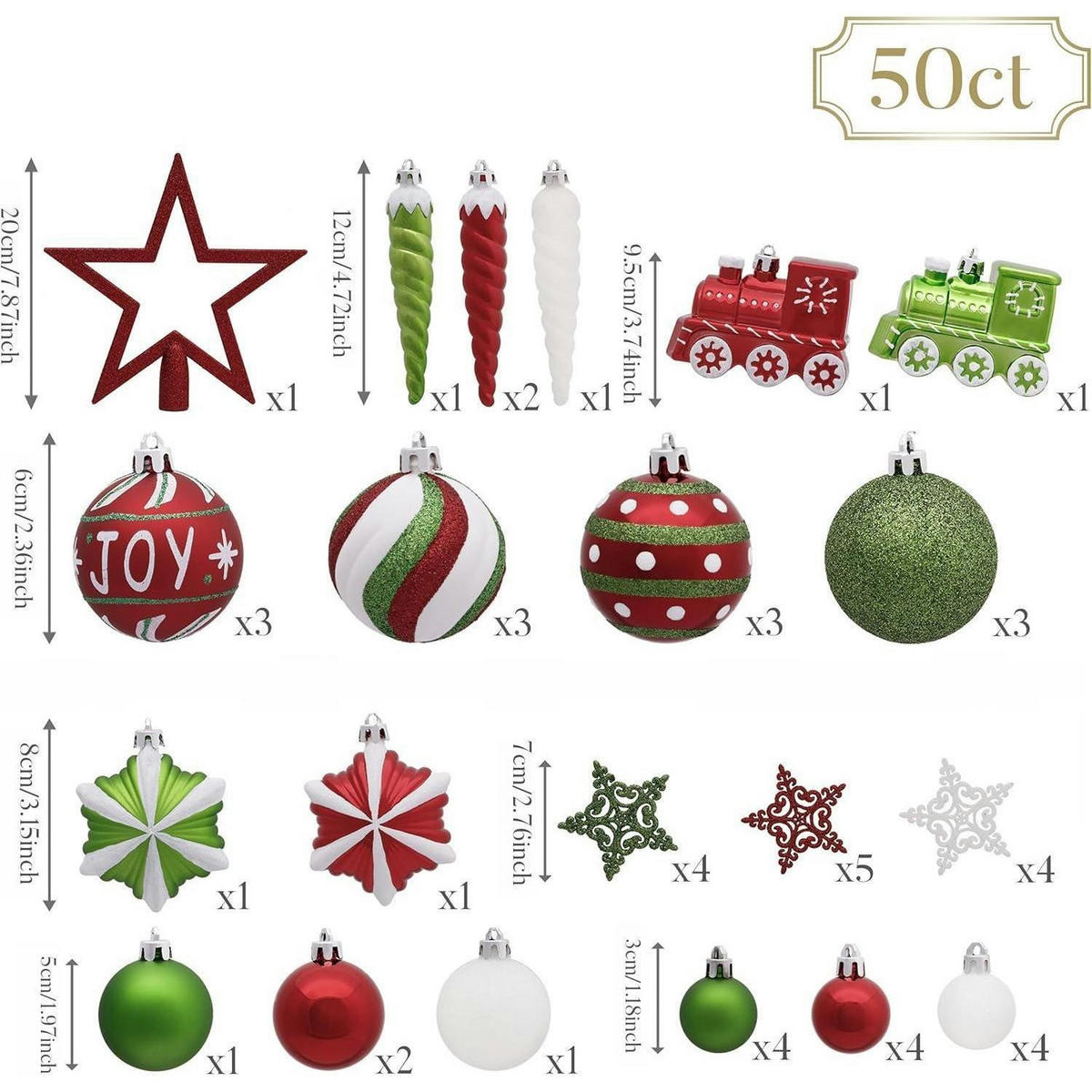 WEIHNACHTSKUGELN Set Rot Grün Weiß 50-teilig - Multicolor, Kunststoff (20/6/20cm)