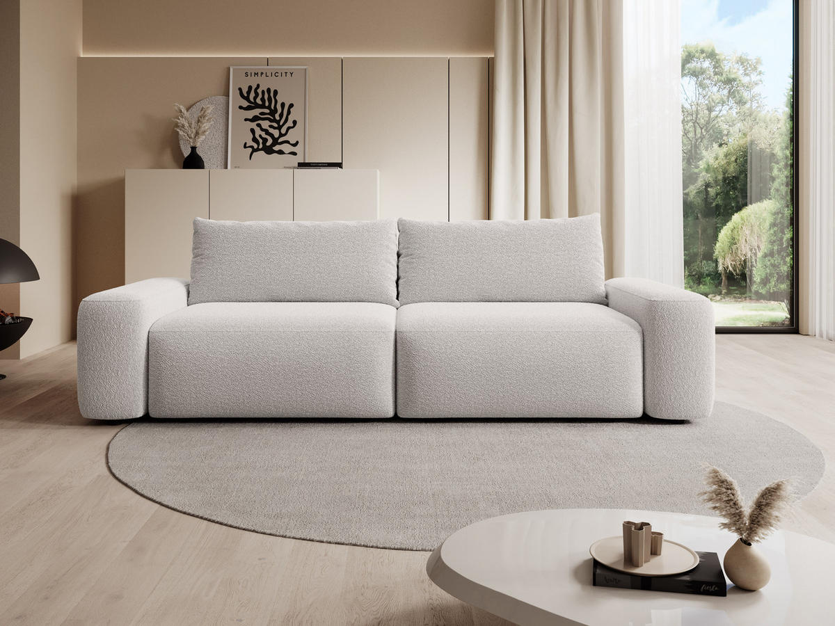 BETTSOFA RUOTA Grau Bucle-Stoff mit Schlaffunktion - Grau, Textil (105/87/257cm) - MASSENO