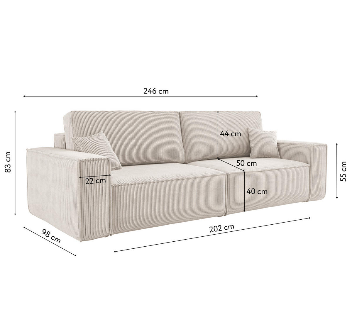 SCHLAFSOFA BEST und Bettkasten Stoff Poso Beige - Beige, Holz (246/83/98cm) - Kaiser Möbel