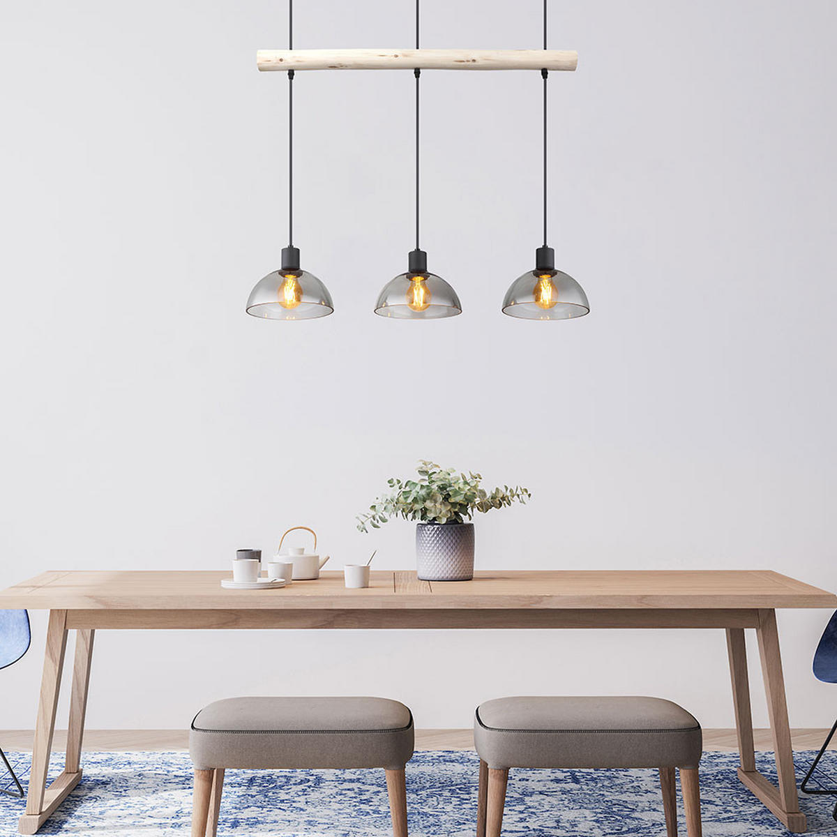 HÄNGELEUCHTE Metall Glas Schwarz - Braun, Holz (80/20/120cm) - Globo Lighting