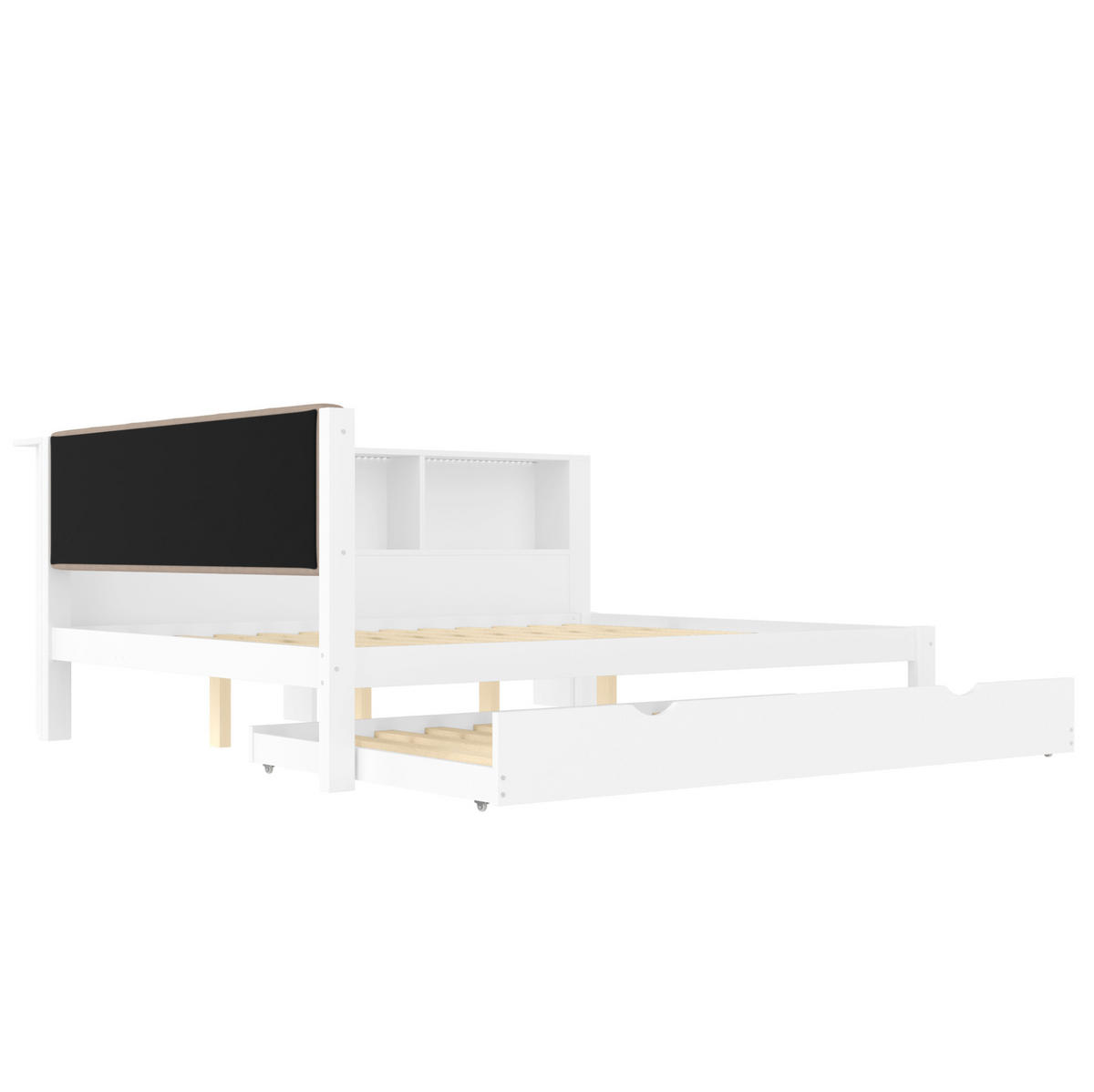 POLSTERBETT aus Kiefernholz 140x200 cm in Weiß mit Ausziehbett, LED & USB - Weiß, Holz (140/200cm) - Modfu