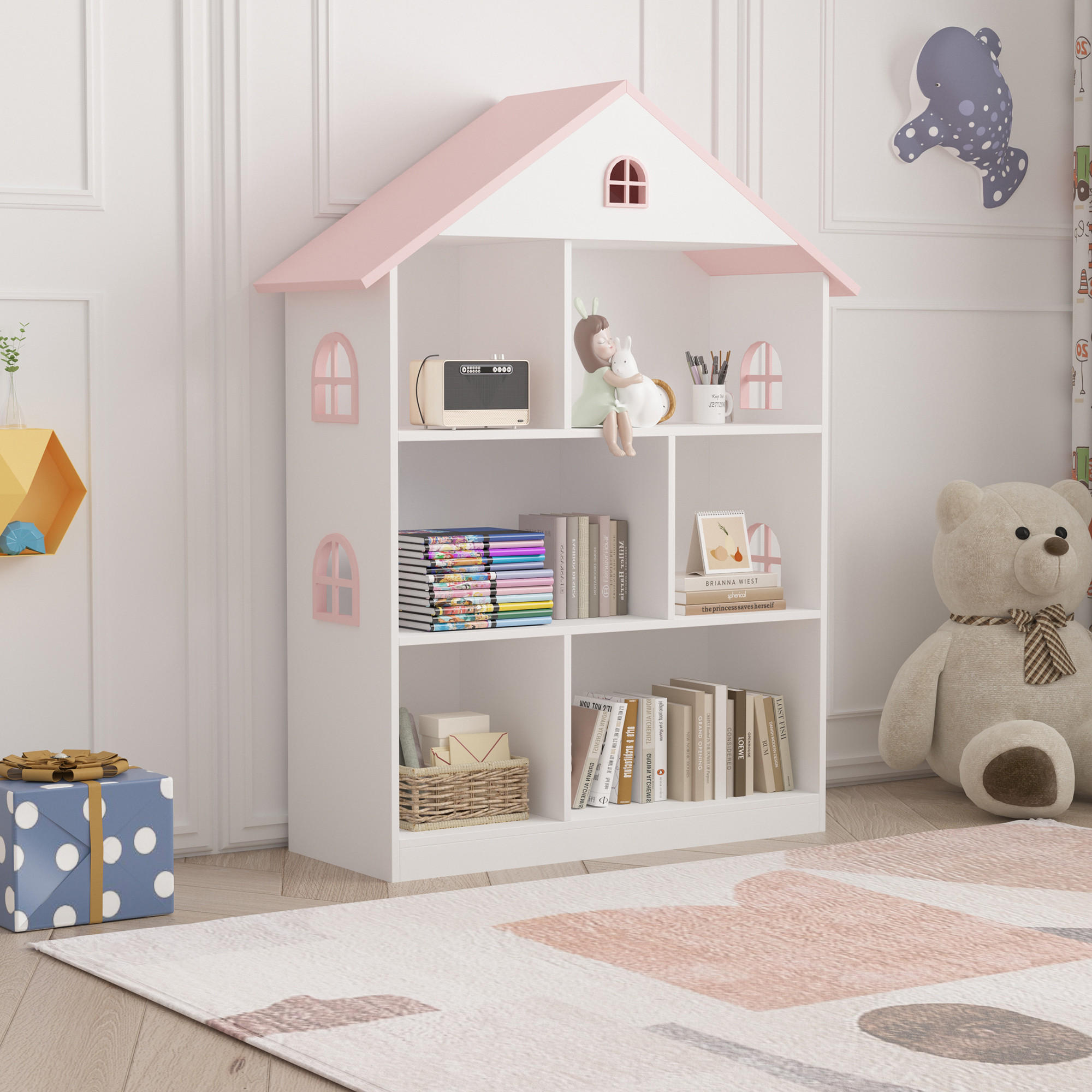 KINDERREGAL Vipsali - Weiß/Rosa, Holzwerkstoff (83/106.5/30cm) - [en.casa]