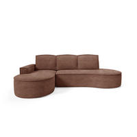 ECKSOFA MOLLY mit Schlaffunktion – Halbrund, freistehend, Liegefläche 140x207 cm, 3 Kissen, Abriamo-Stoff, 277x157x88 cm, Links Braun - Braun, Holz/Textil (157/277cm) - DomoHome