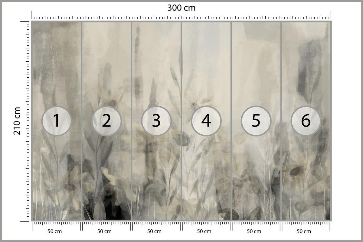 FOTOTAPETE Aquarell Blumen Blätter Abstraktion Vintage 300x210 - Beige/Grau, Papier (300/210cm) - Muralo