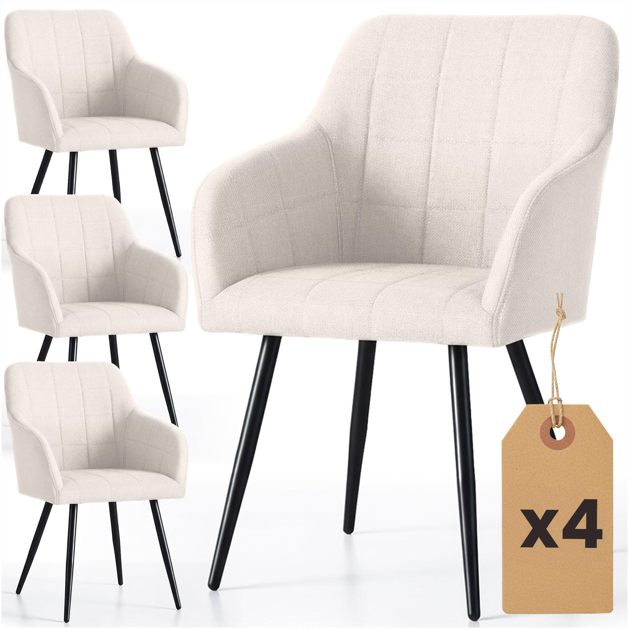 POLSTERSTUHL 4er Set, Metallbeine Creme, Schwarz, X 54/82/58 - Creme/Schwarz, Textil (54/82/58cm) - RAUMHIRSCH FURNITURE