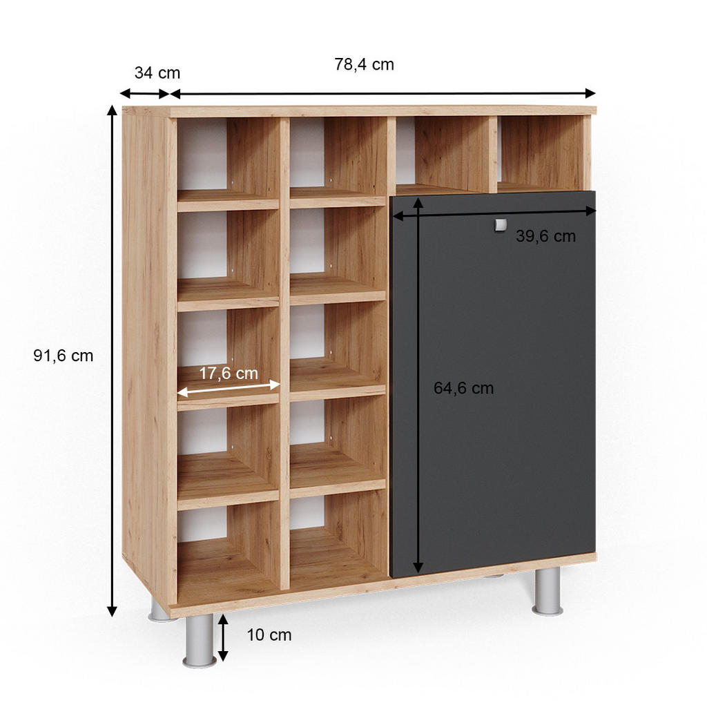 Thumbnail - Vicco Badschrank, Anthrazit, Anthrazit, Holzwerkstoff, 13 Fächer, 1 Schubladen, Rechteckig, 78.4x91.6x34 cm, Badezimmer,...