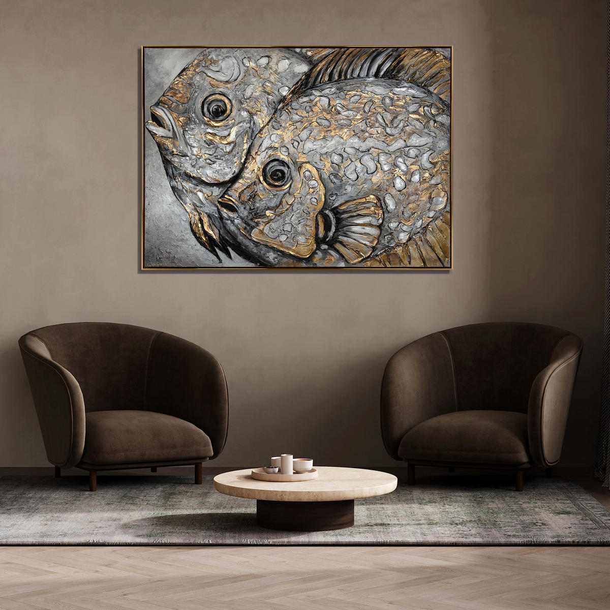GEMÄLDE Magische Fische Schattenfugenrahmen Schwarz 120x80 cm - Schwarz, Holz (120/80cm) - YS-art gallery