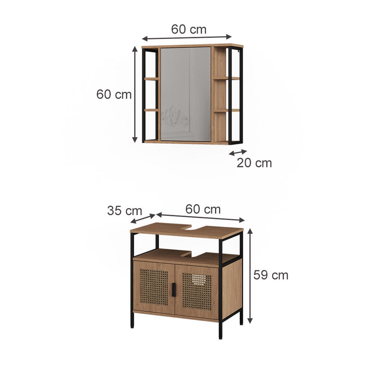 BADMÖBEL-SET Linara, Eiche, mit 2 Teilen - Eichefarben, Holzwerkstoff (60/59/35cm) - Vicco