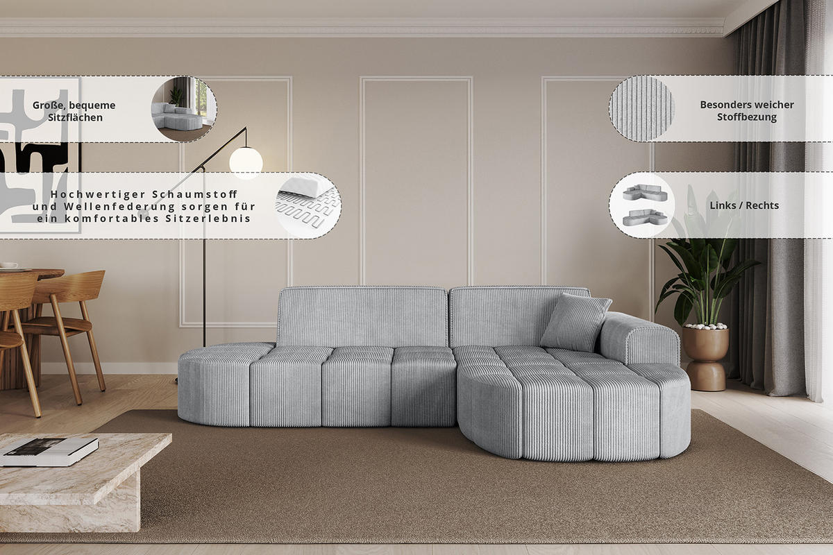 ECKSOFA Ottomane Rechts LIVO-L1 - 252x173x79,5 cm Braun - Braun, Holzwerkstoff/Textil (252/173cm) - ALTDECOR
