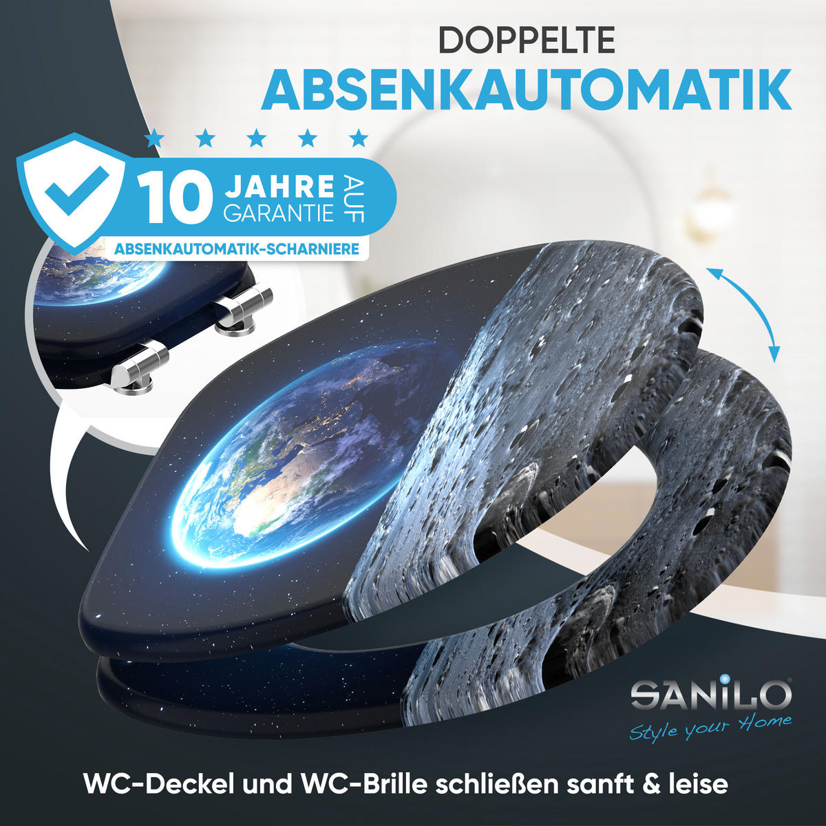 WC-SITZ mit Absenkautomatik Earth - Schwarz, Holzwerkstoff (38/6/47cm) - Sanilo