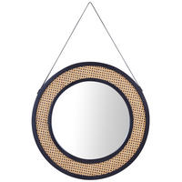 WANDSPIEGEL Rattan naturfarben/schwarz mit Aufhängeband rund 70 cm Cambrai - Schwarz/Naturfarben, Naturmaterialien (70/104/3cm) - Beliani