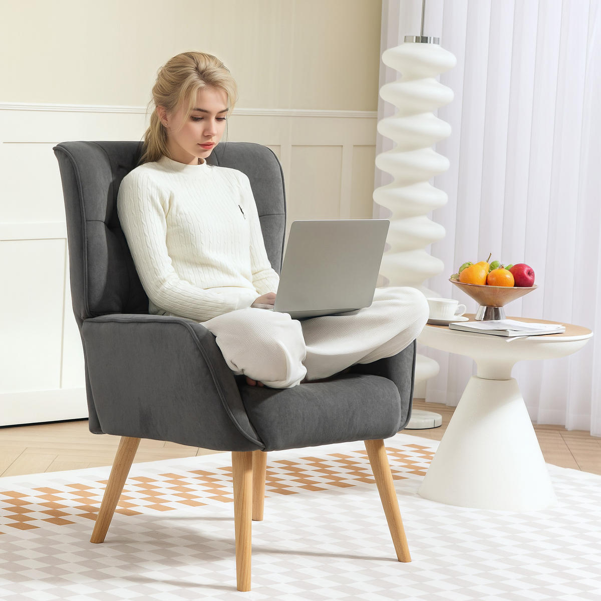SESSEL Wohnzimmer Loungesessel Relaxsessel mit Holzbeine, Samtoptik Grau - Grau, Textil (66/100/75cm) - HOMCOM