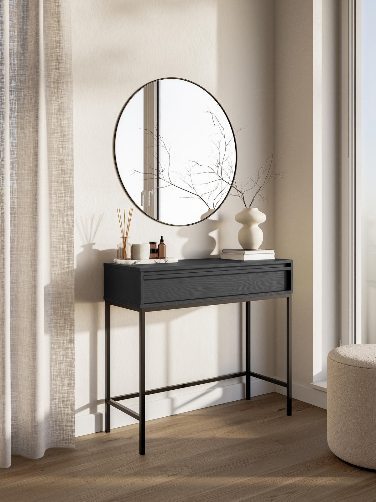 KONSOLENTISCH Evo Schwarz mit Metallgestell 90 cm - Anthrazit/Schwarz, Holzwerkstoff/Metall (34/90/79cm) - Selsey
