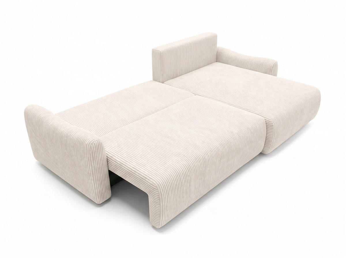 ECKSOFA Mit Schlaffunktion, Cordstoff Poso, Beige, Rechts, JAPANDI - Creme, Holz (262/145cm) - Kaiser Möbel