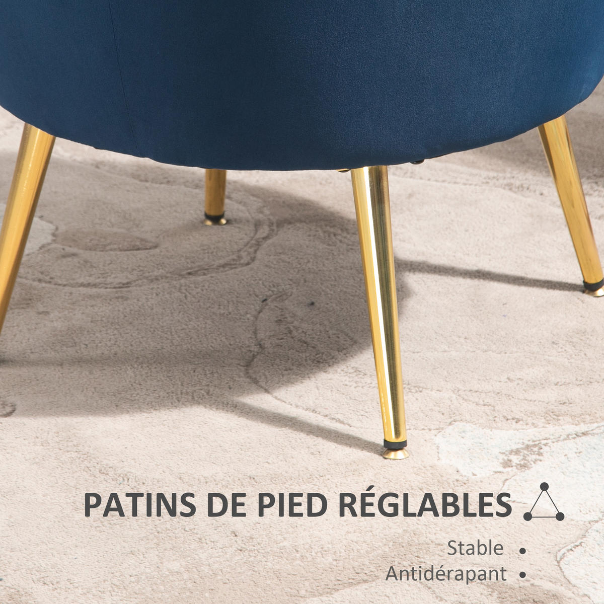 SESSEL DE-13412 Muschelform & goldene Metallfüße Blau - Blau, Textil (67/74/76cm) - ComfortXL