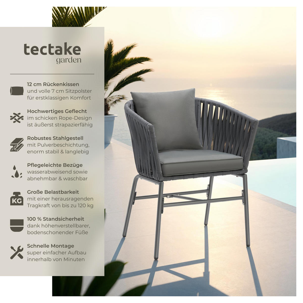 STUHLSET Valeiras,60 x 61 x 77 cm,dunkelgrau/dunkelgrau - Dunkelgrau, Textil (60/77/61cm) - tectake
