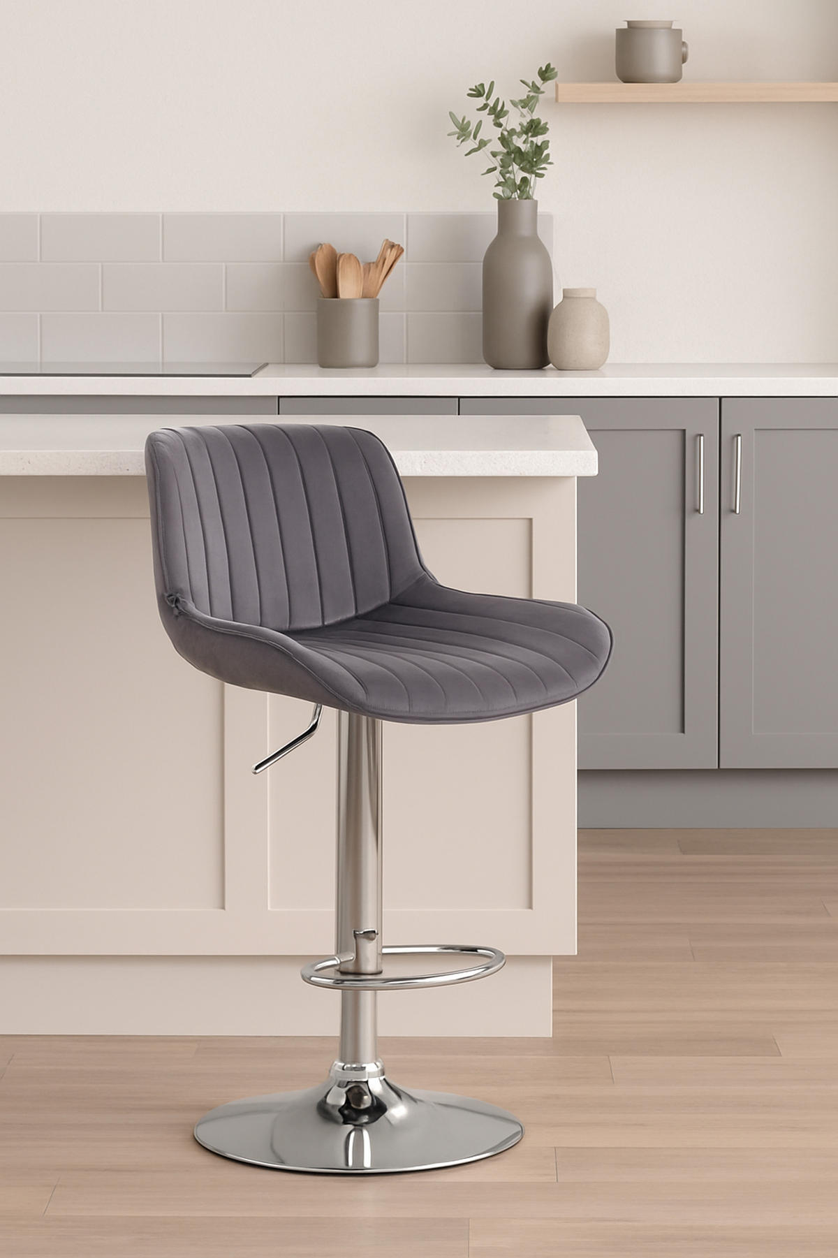 BARHOCKER 2er Set Lentos Samt chrom dunkelgrau - Chromfarben/Dunkelgrau, Textil/Metall (50/108/50cm) - TPFLiving