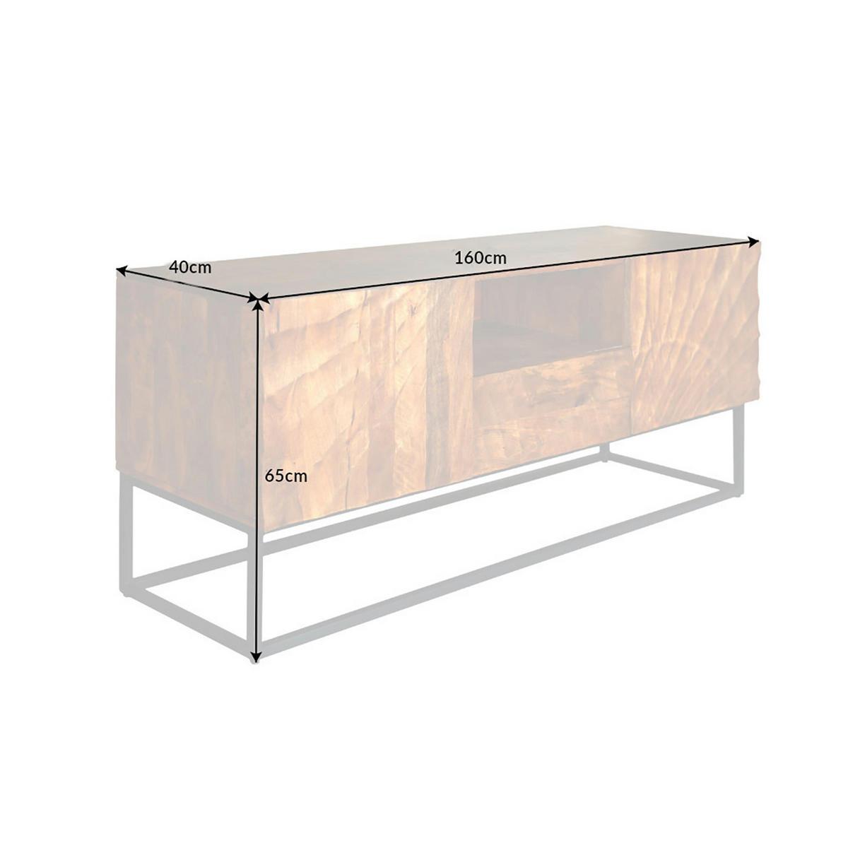 LOWBOARD SCORPION Mango Natur 160 cm - Schwarz/Naturfarben, Holz/Metall (160/65/40cm) - riess-ambiente