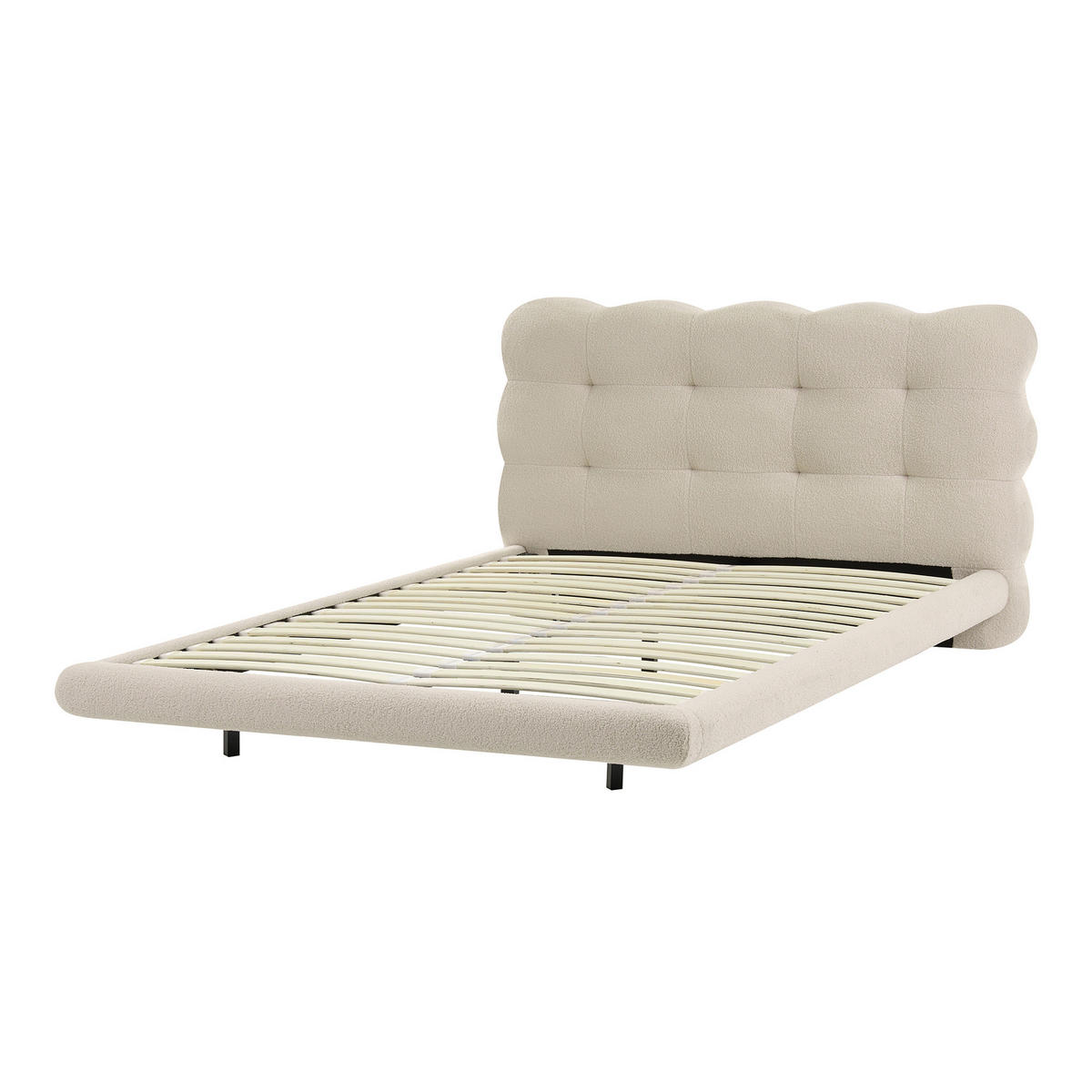 POSTELJA z letvenim dnom 120/200 bouclé bež Soulisse - črna/bež, tekstil (120/200cm) - Beliani