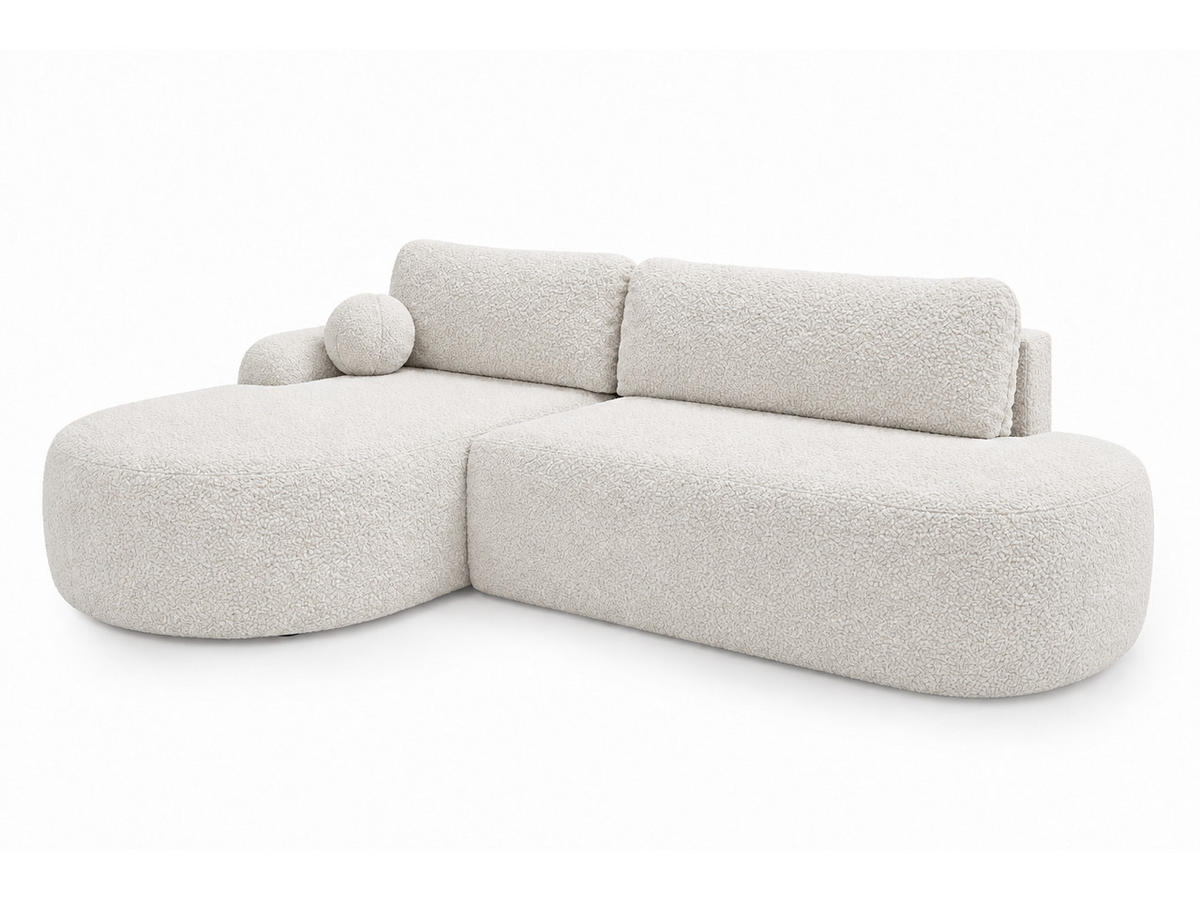 ECKSOFA Aurio O Bouclé-Stoff Weiß Links - Weiß, Holz/Textil (271/177cm) - Graingold