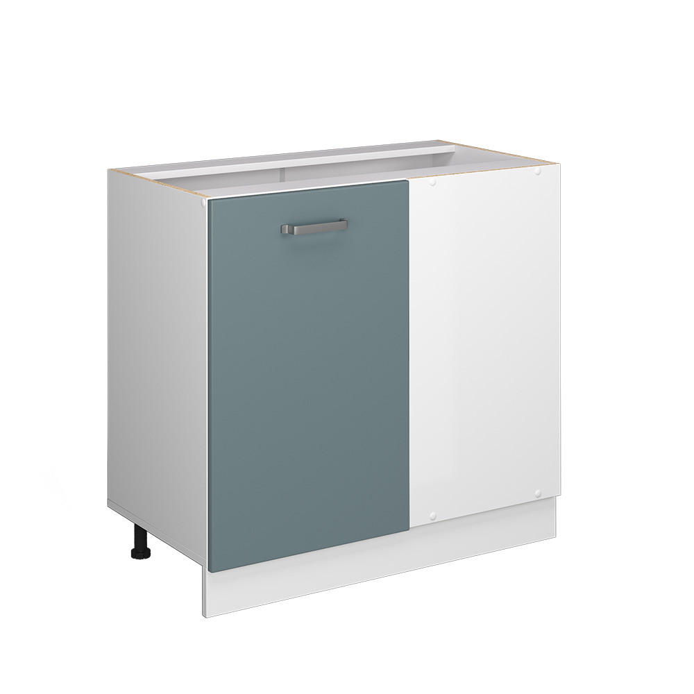 ECKUNTERSCHRANK R-Line Blau-Grau 86 cm ohne AP - Blaugrau/Weiß, Holzwerkstoff (86/81.6/46cm) - Vicco