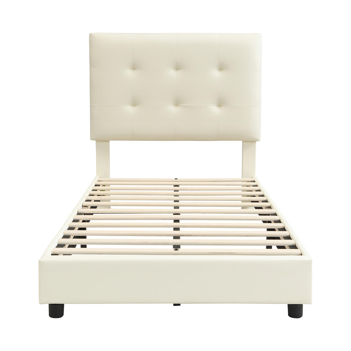 KINDERBETT 90/200 cm DE-02297, in Beige, mit Keks-Kopfteil - Beige, Holz/Holzwerkstoff (90/200cm) - ComfortXL