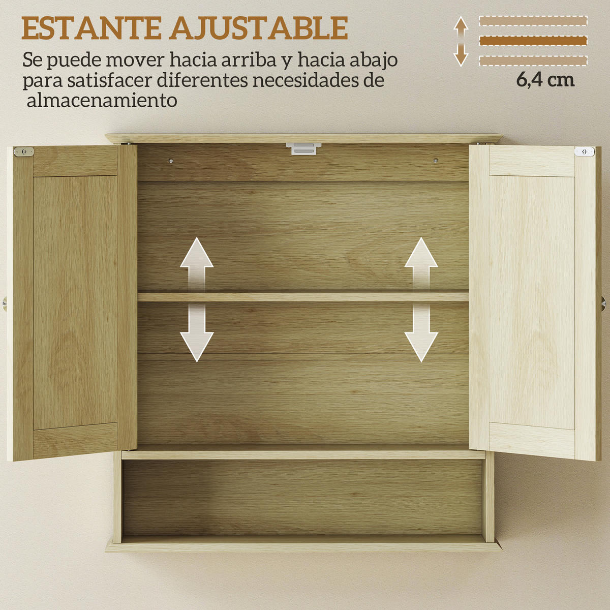 SPIEGELSCHRANK, Wandschrank mit 2 Türen, verstellbarem Einlegeboden, 56 x 13 x 58 cm ,Natur - Braun, Glas (56/58/13cm) - Vallsero