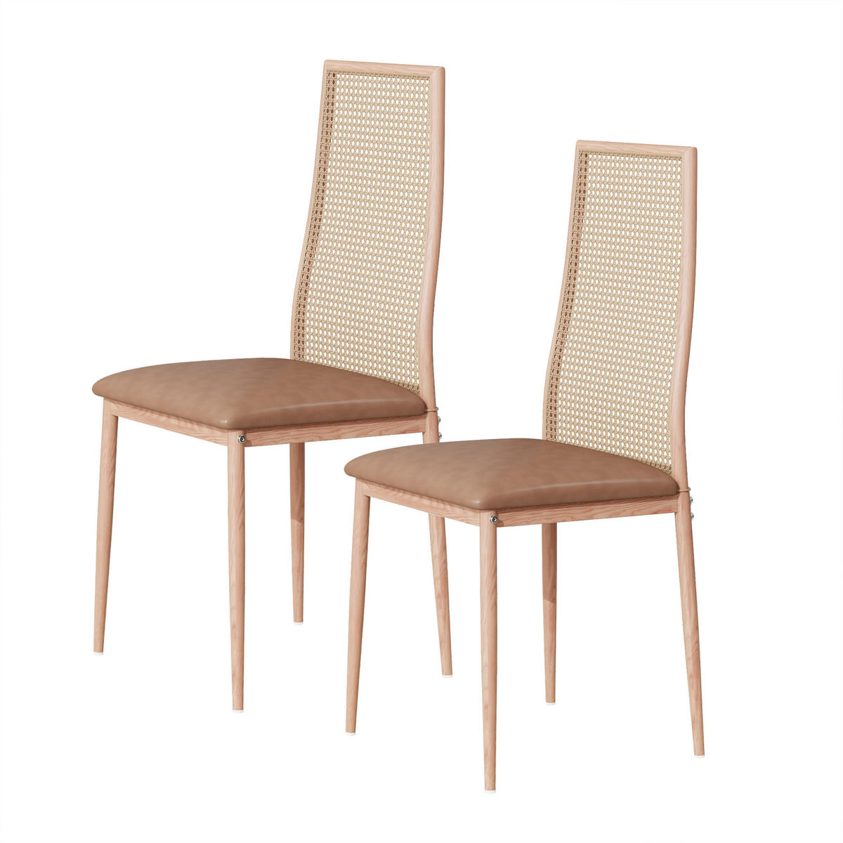 KÜCHENSTÜHLE 2er-Set mit Rattanlehne, Kunstleder & schwarzen Beinen - Ecru, Holz (44/97.5/40cm)