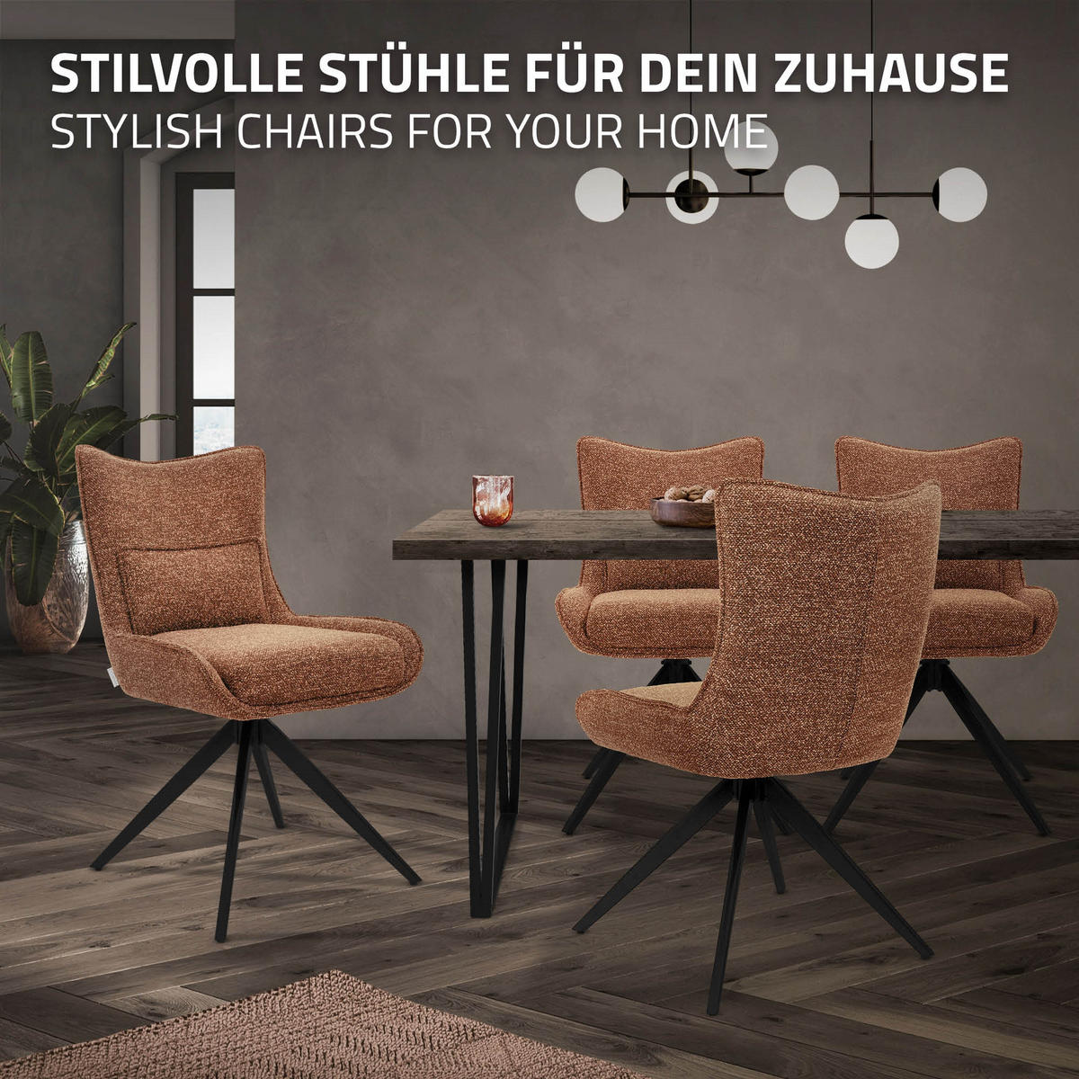 ESSZIMMERSTUHL drehbar Küchenstuhl gepolstert mit Webstoff-Bezug Rot - Rot/Schwarz, Textil/Metall (54/90/64cm) - ML-DESIGN