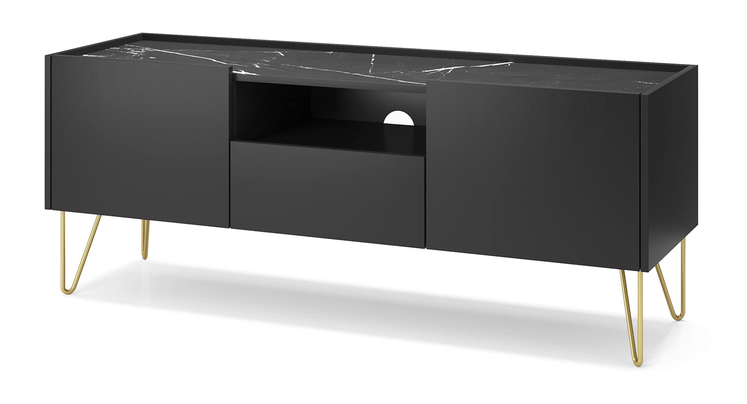 TV-SCHRANK Armon 144x55x37 cm - Lowboard mit Stauraum - Tv Ständer aus Laminierter Spanplatte - Schwarzer Graphit - Schwarz, Holzwerkstoff (154/56/39cm) - Chilly