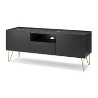 TV-SCHRANK Armon 144x55x37 cm - Lowboard mit Stauraum - Tv Ständer aus Laminierter Spanplatte - Schwarzer Graphit - Schwarz, Holzwerkstoff (154/56/39cm) - Chilly