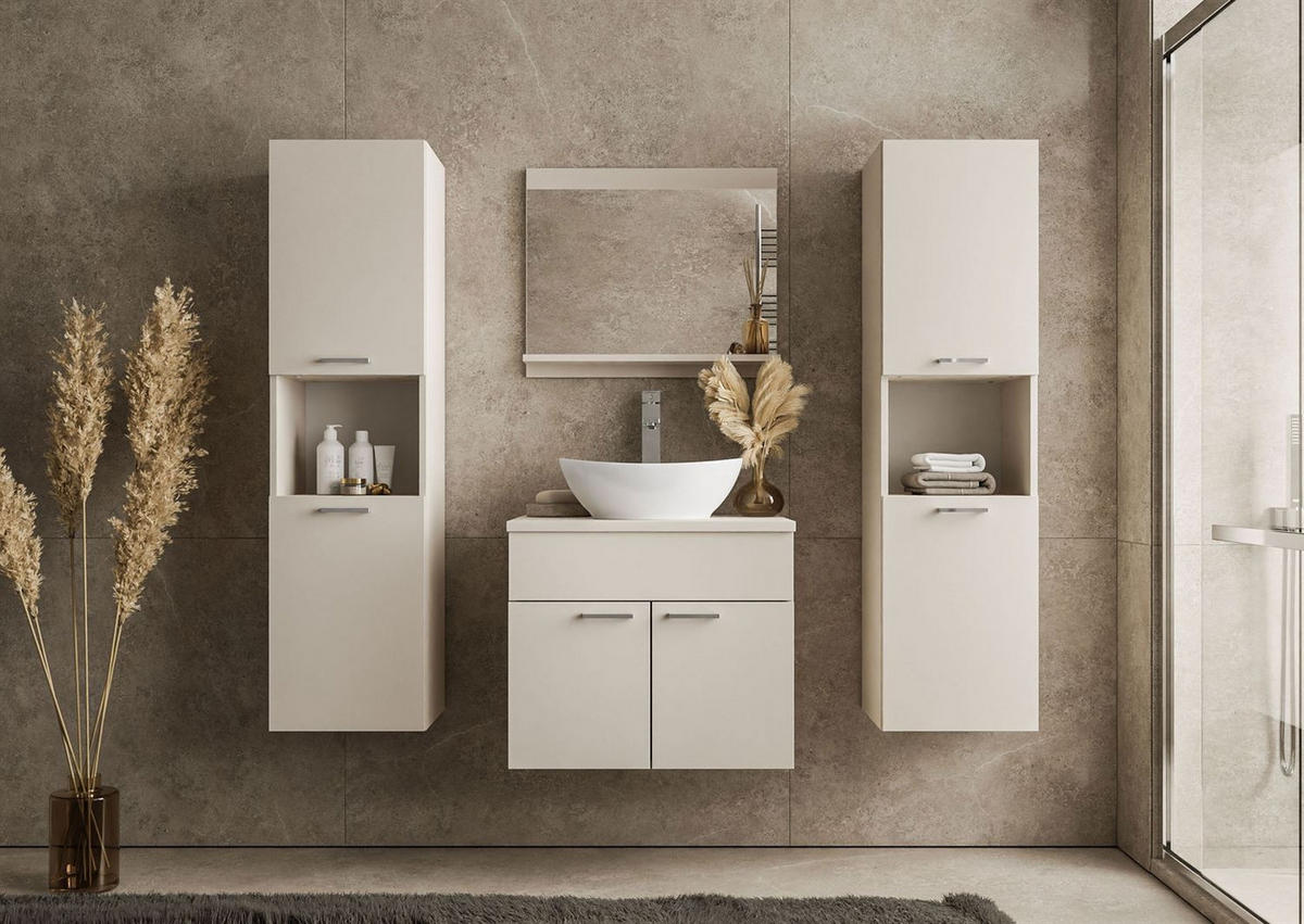 BADMÖBEL-SET LUMIRE IV Kaschmir Matt mit Spiegel - Beige, Holzwerkstoff (60/52/46cm) - Lookway