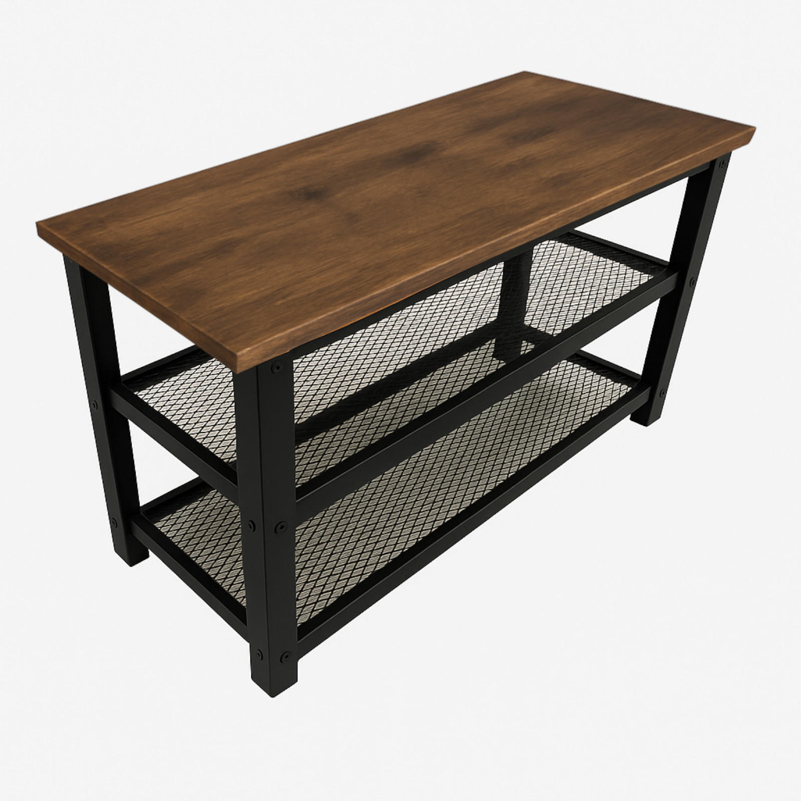 SCHUHBANK Metall Holzoptik Dunkelbraun Schwarz mit 2 Ablagen 73×30×45 cm - Dunkelbraun/Schwarz, Holzwerkstoff/Metall (73/45/30cm) - Begryf