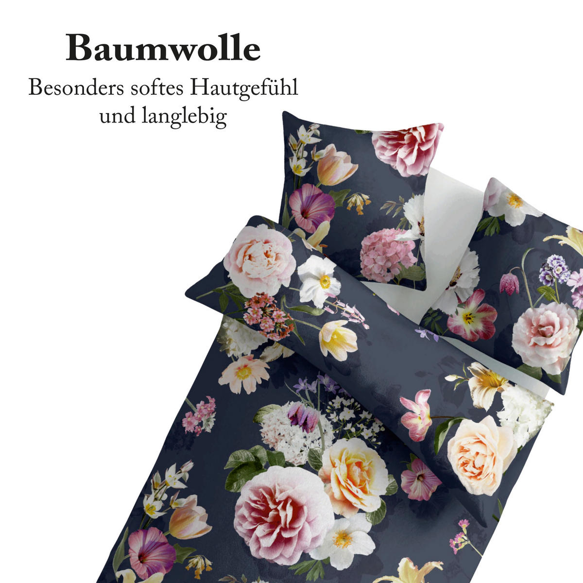 BETTWÄSCHE - Renforce Flower Blue 135x200cm - Multicolor, Naturmaterialien (135/200cm) - Bestlivings