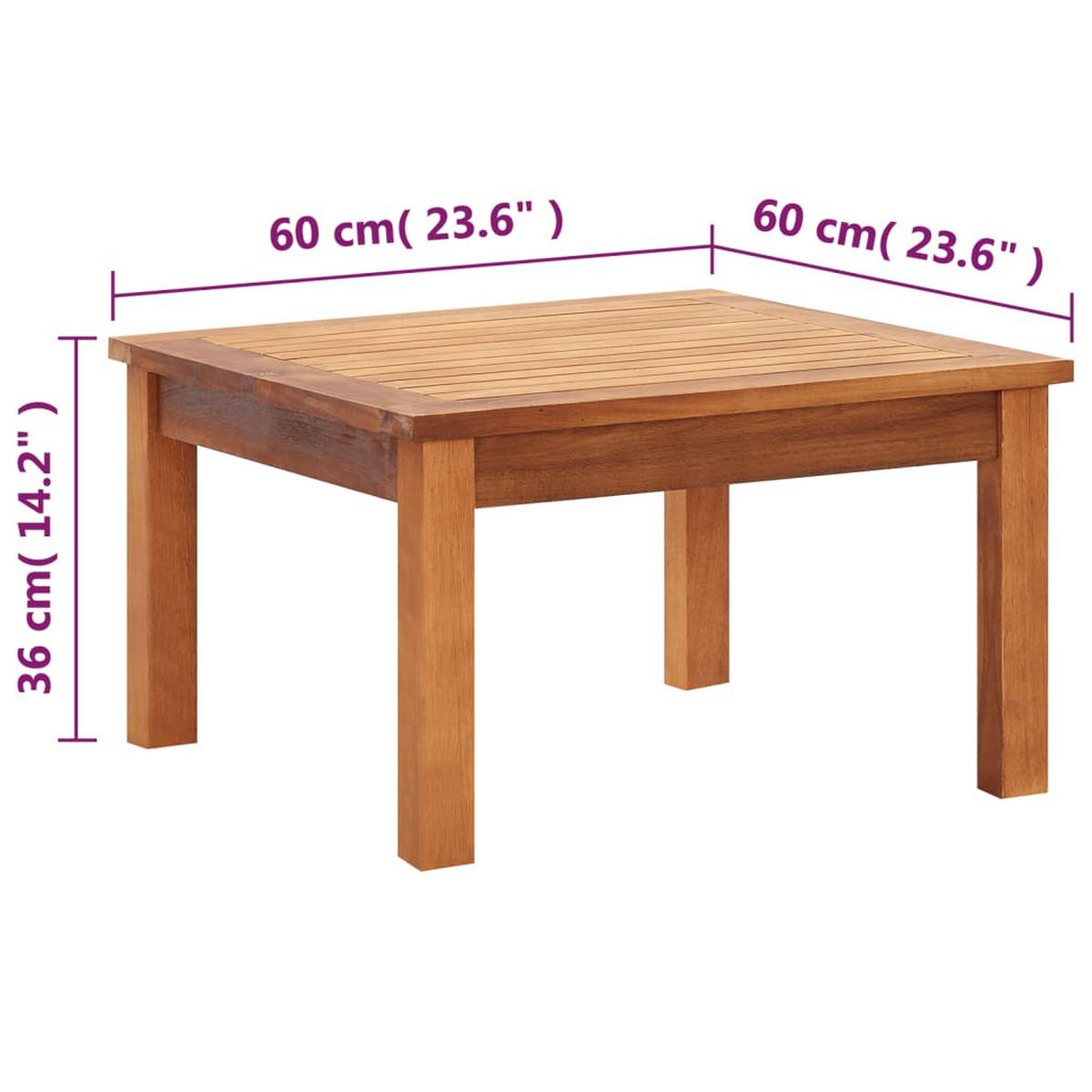 GARTEN-COUCHTISCH 60/60/36 Cm Massivholz Akazie - Braun, Holz (60/60/36cm) - vidaXL
