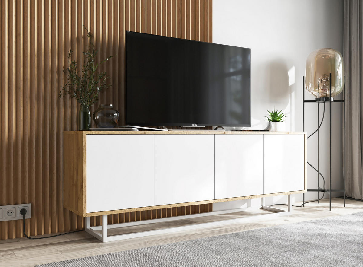 TV-SCHRANK Apollo2 Eiche wotan Weiß Matt 150/53/35 cm - Weiß, Holzwerkstoff/Metall (150/53/35cm) - Meble Lindner