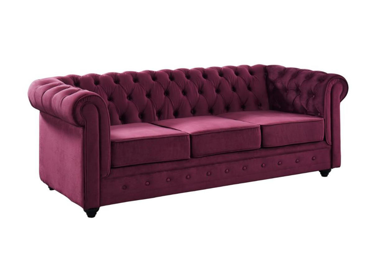 SOFA 3-Sitzer - Samt - Pflaumenfarben - CHESTERFIELD - Bordeaux, Textil (88/72/205cm) - Vente-Unique