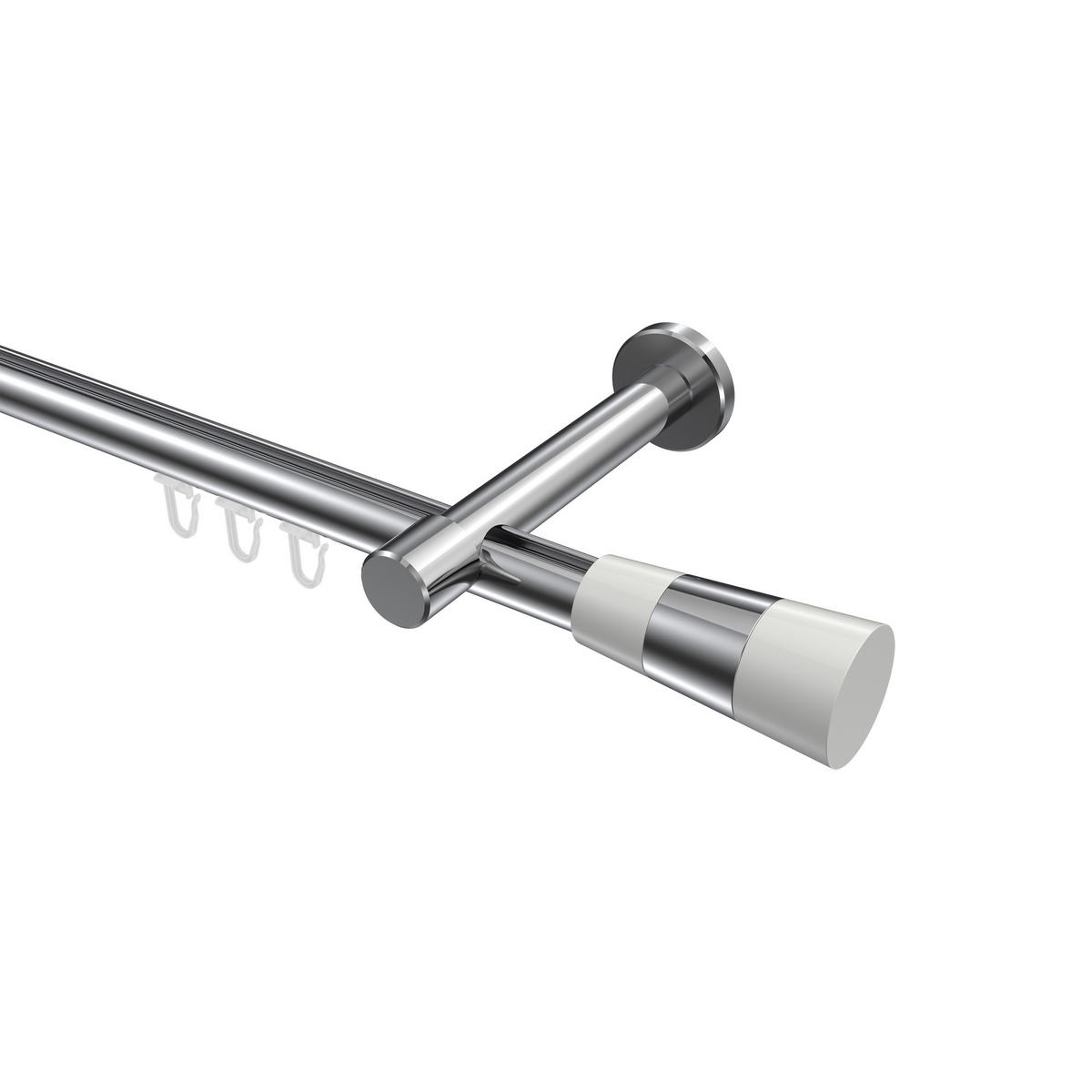 INNENLAUF-GARDINENSTANGEN-SET Prestige Tanara 400 cm (geteilt in 2 x 200 cm), 1-läufig, 20 mm Ø Chrom - Chromfarben/Weiß, Metall (400cm) - INTERDECO