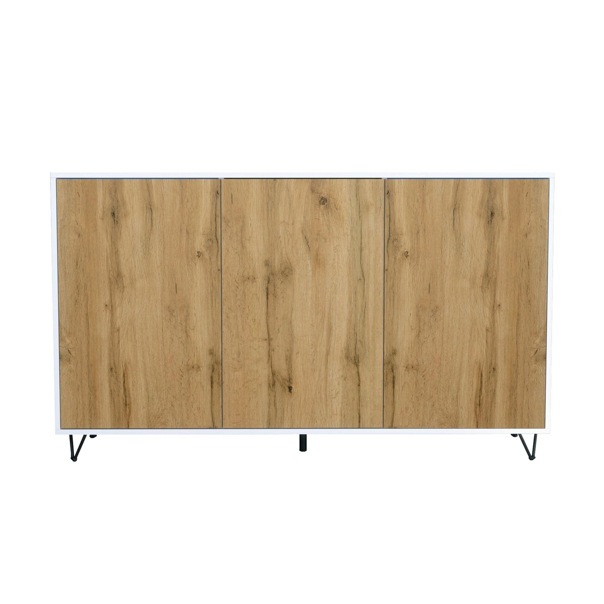 SIDEBOARD Elisa, Kommode mit Push-to-Open, Made in Germany, Moderner Schrank, Weiß matt/Eiche Evoke (152,5 x 90,5 x 37 cm) - Eiche Wotan, Holzwerkstoff (152.5/90.5/37cm) - InnoFurn